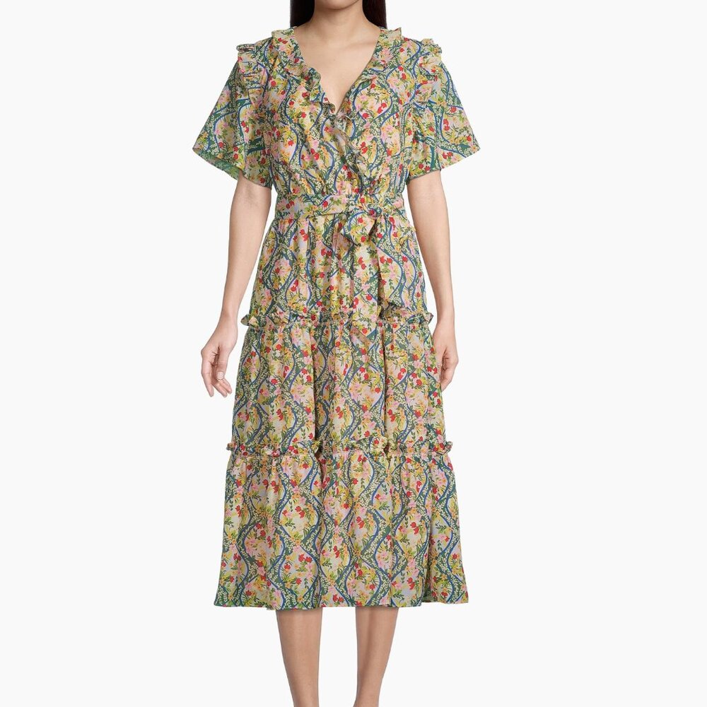 Rachel Parcell Chiffon Floral Surplice Midi-Dress in Multi Color sz XS‎